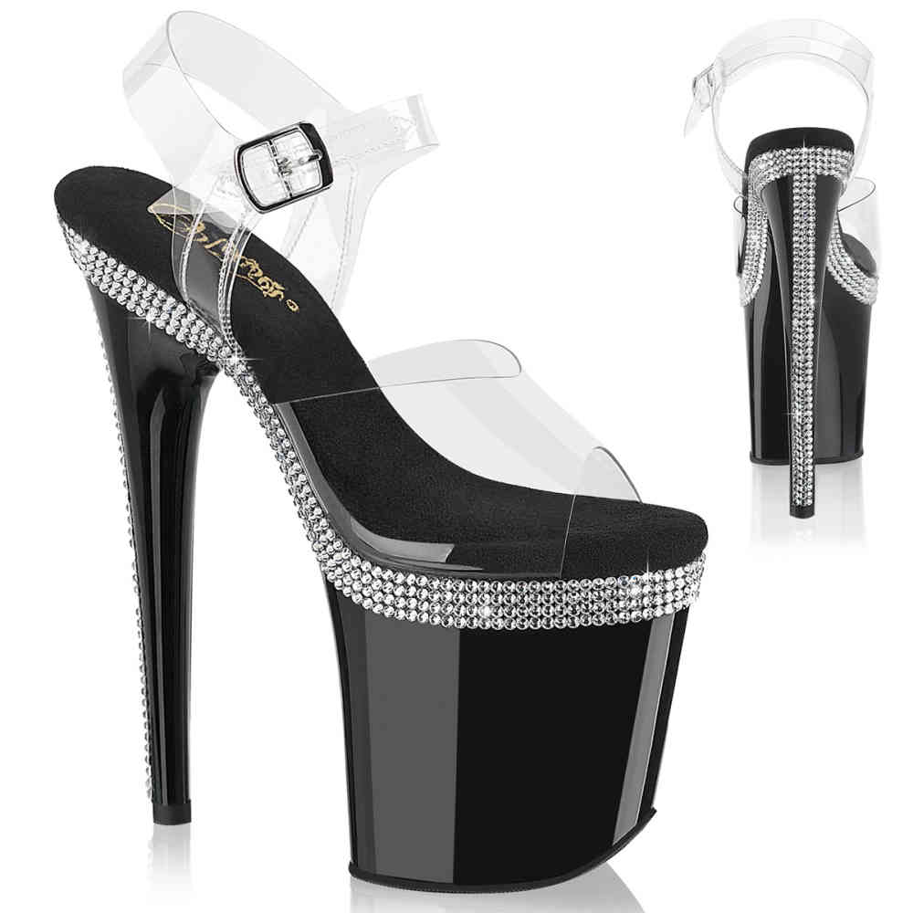 Pleaser - FLAMINGO808MLS Ankle strap sandal, Pole dance shoes - Black/Transparent